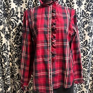 Chaps Red and Black Plaid Button Down Shirt